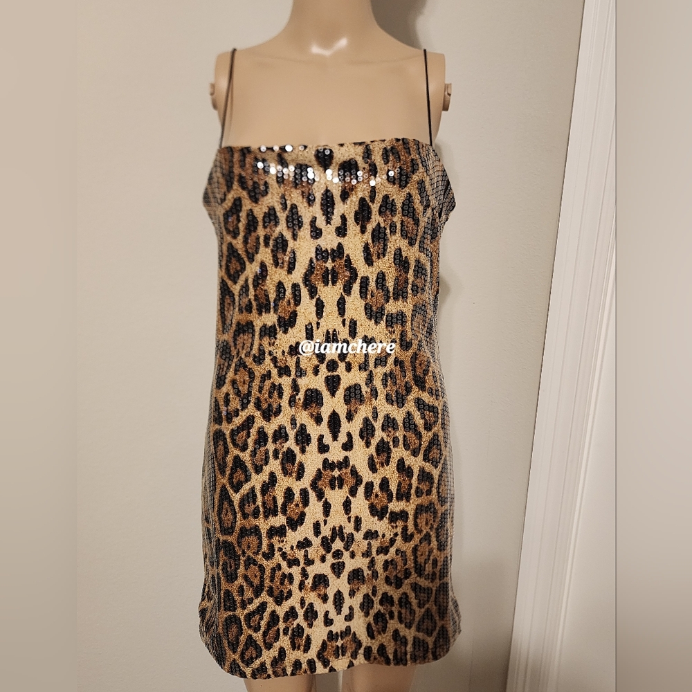 Forever 21 Brown Black Sequin Leopard Print Mini Dress